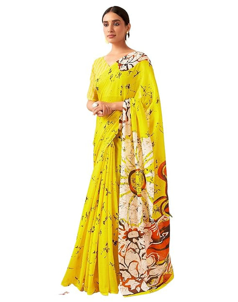 Siril Women'S Pure Cotton Printed Zari Stripe Border Saree